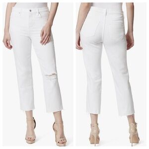 Jessica Simpson High Rise Straight Leg Ankle Cutoff Frayed Jeans  29 White